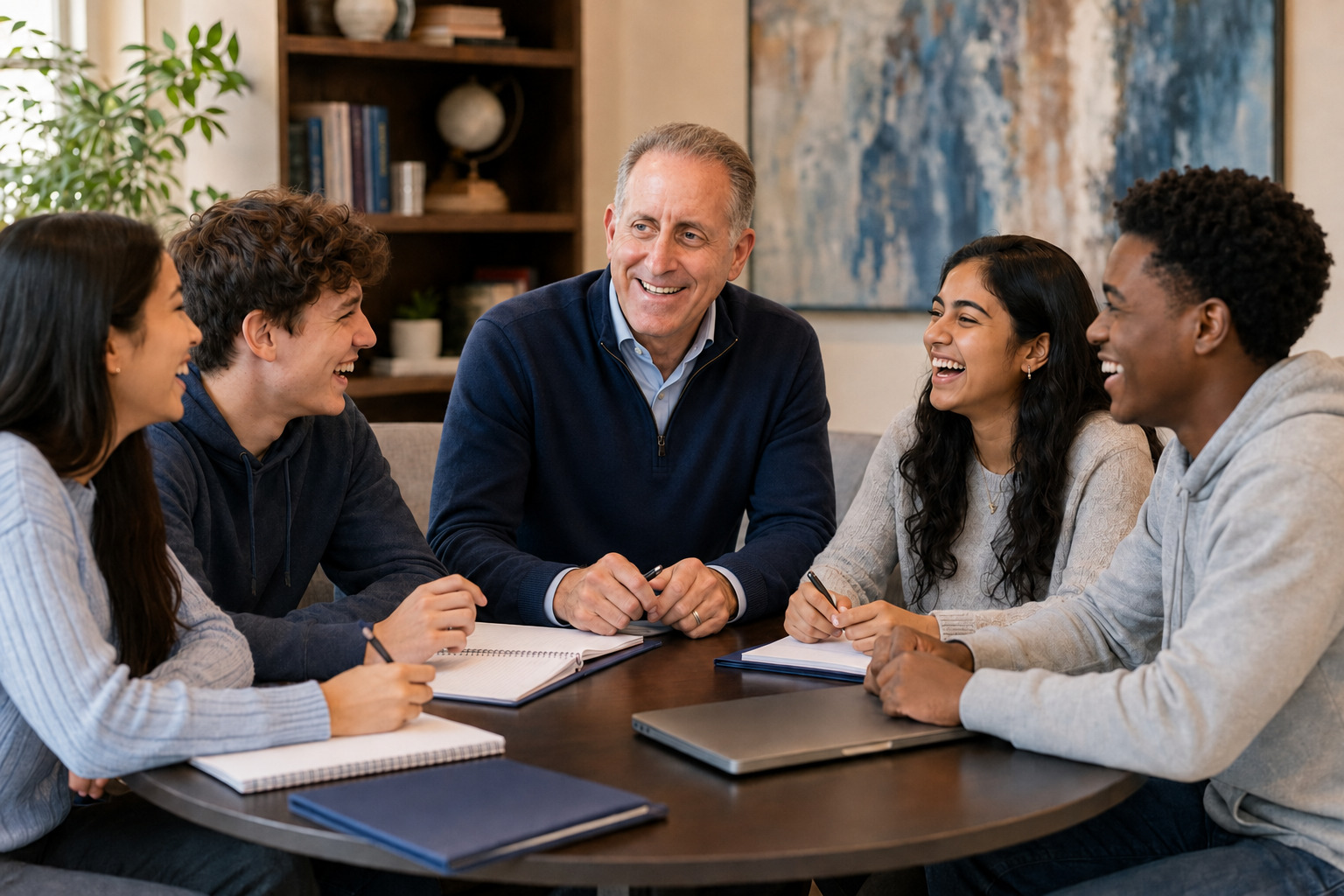 Scott Silverman laughing with students during a small college application workshop